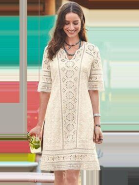 Sundance Ivory Crochet Eyelet 100% Cotton Midi Dress Size 8 EUC